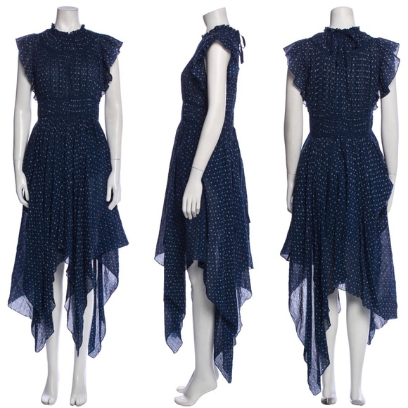 Ulla Johnson Jules Polka Dot Handkerchief Dress blue/white 2 - Picture 5 of 12